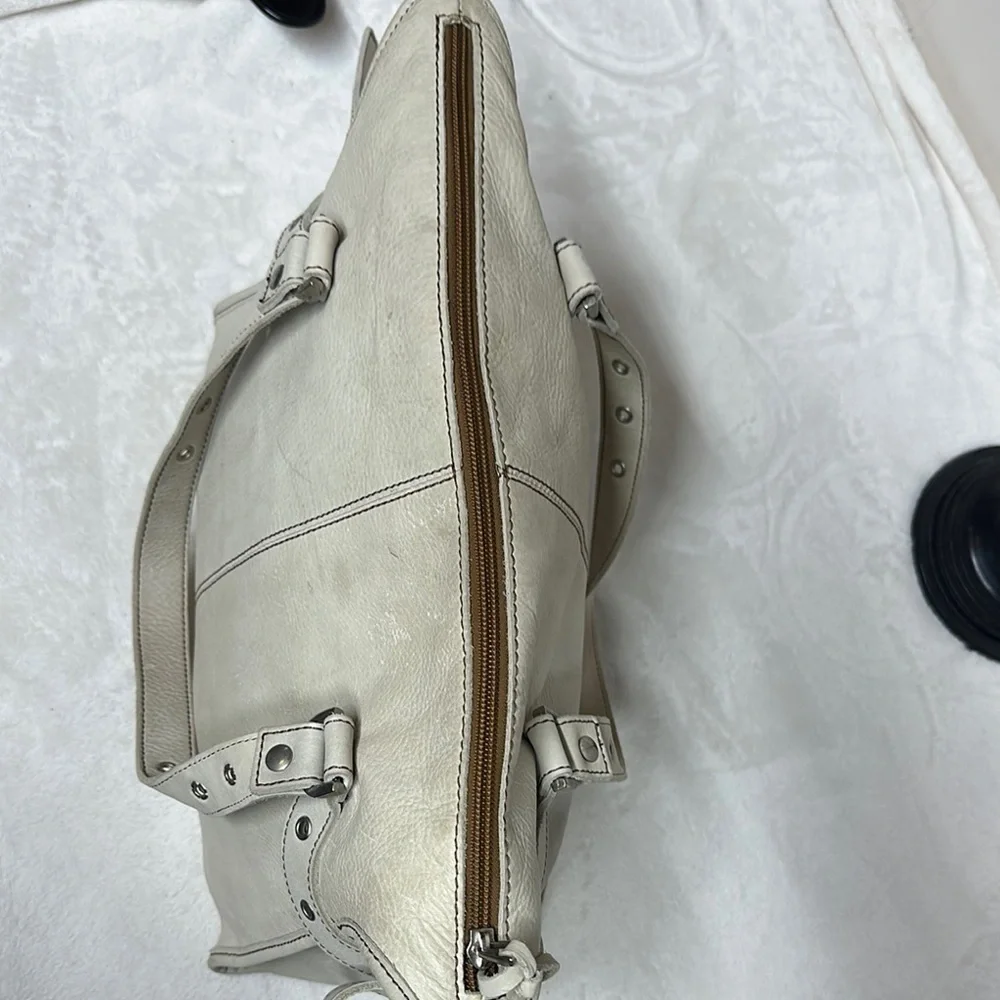 Kate Landry Cream Leather Shoulder Bag with Studded Straps made in Italy